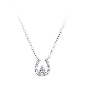 Twisted Horseshoe Teardrop Charm Necklace