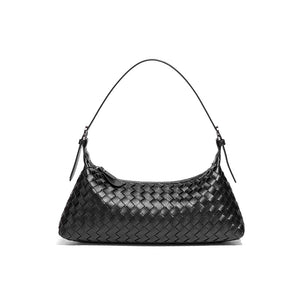 Woven Leather Baguette Shoulder Handbag