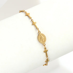 Virgin Mary Medal Multi Cross Link Bracelet