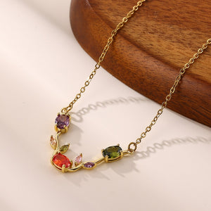 Multi Color CZ Vine Branch Pendant Necklace