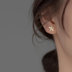 Tiny Flower White Enamel Petal Stud Earrings