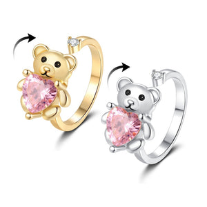 Teddy Bear Pink Heart CZ Anxiety Spinner Ring