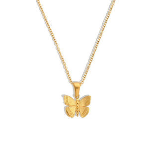 Minimalist Textured Butterfly Charm Necklace