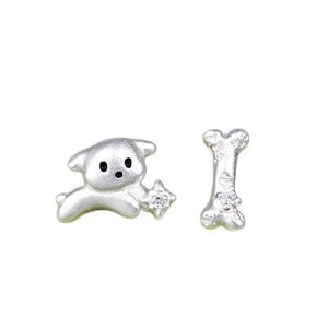 Mismatch Playful Dog Bone CZ Stud Earrings