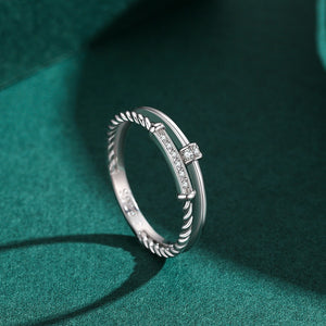 Double Band Twisted Rope Pave Crystal Ring