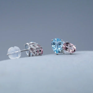 Dainty Pink Blue Crystal Cluster Stud Earrings
