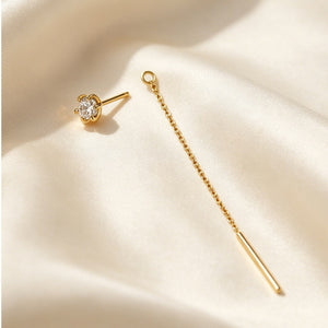 Round CZ Long Chain Bar Ear Jacket Earrings