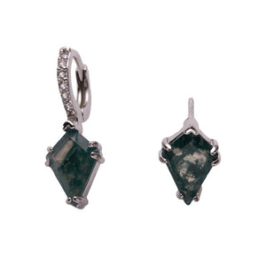 Mismatch Kite Natural Moss Agate CZ Earrings