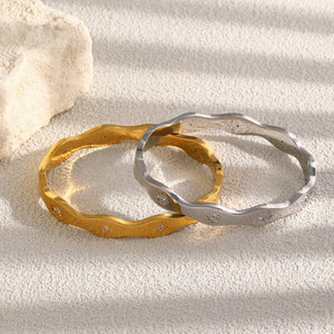 Tiny Engraved Starburst Wavy Bangle Bracelet