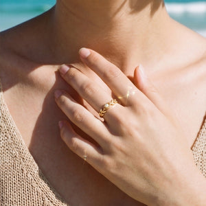 Minimalist White Opal Leaf Branch Band Ring