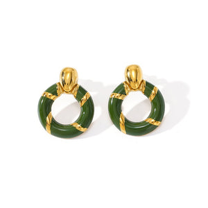 Colorful Enamel Wrapped Loop Stud Earrings