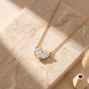 Dual Pear Moissanite Heart Pendant Necklace