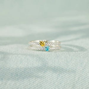 Custom Birthstone Heart Double Row Ring