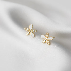 Tiny Flower White Enamel Petal Stud Earrings