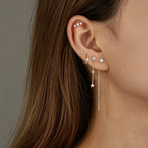 Round CZ Long Chain Bar Ear Jacket Earrings
