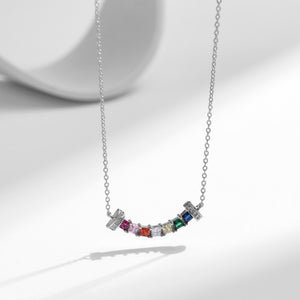 Rainbow Princess Cut Smile Pendant Necklace