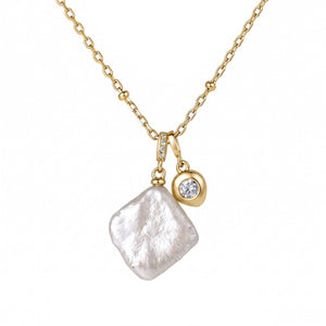 Dainty Baroque Square Pearl Charm Necklace