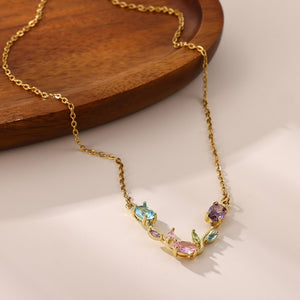 Multi Color CZ Vine Branch Pendant Necklace