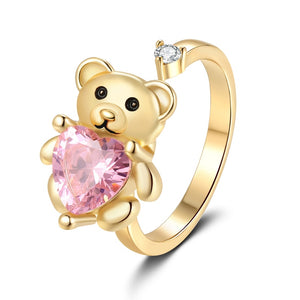 Teddy Bear Pink Heart CZ Anxiety Spinner Ring