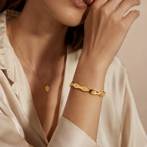 Tiny Engraved Starburst Wavy Bangle Bracelet