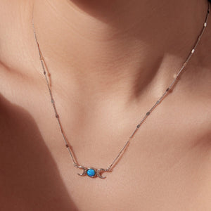 Triple Moon Opal Textured Pendant Necklace