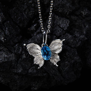 Butterfly Blue Topaz Textured Charm Necklace