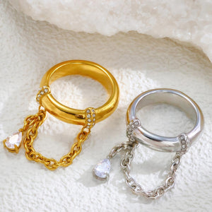 Chunky Dome Pear CZ Drop Chain Band Ring