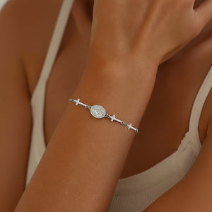 Virgin Mary Medal Multi Cross Link Bracelet