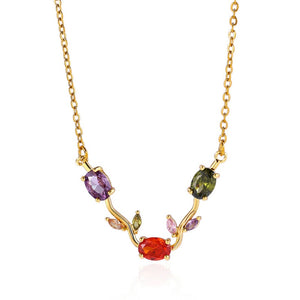 Multi Color CZ Vine Branch Pendant Necklace