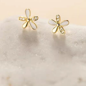 Tiny Flower White Enamel Petal Stud Earrings