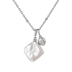 Dainty Baroque Square Pearl Charm Necklace