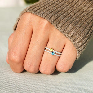 Custom Birthstone Heart Double Row Ring