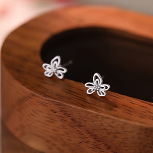 Tiny Small Open Flower Crystal Stud Earrings