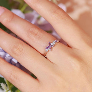 Elegant Purple Butterfly CZ Cluster Band Ring