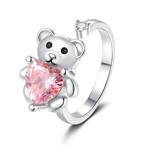 Teddy Bear Pink Heart CZ Anxiety Spinner Ring