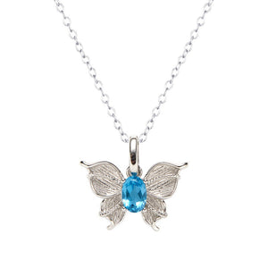 Butterfly Blue Topaz Textured Charm Necklace