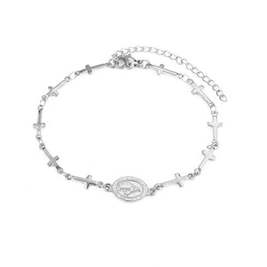 Virgin Mary Medal Multi Cross Link Bracelet