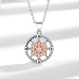 Spinner Floral Compass CZ Pendant Necklace