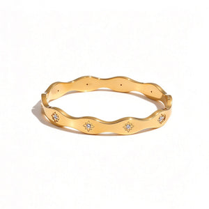 Tiny Engraved Starburst Wavy Bangle Bracelet