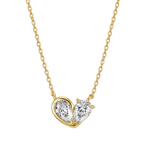 Dual Pear Moissanite Heart Pendant Necklace