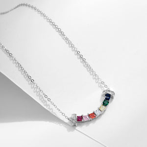 Rainbow Princess Cut Smile Pendant Necklace