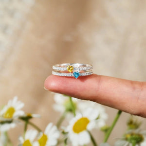 Custom Birthstone Heart Double Row Ring