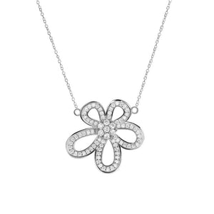 Dainty Pave Openwork Floral Charm Necklace