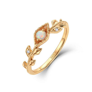 Minimalist White Opal Leaf Branch Band Ring