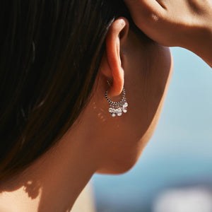 Dainty CZ Tassel Drop Beaded Hoop Earrings