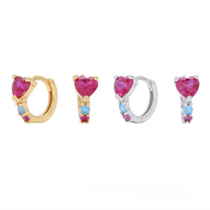 Dainty Heart CZ Accent Huggie Hoop Earrings