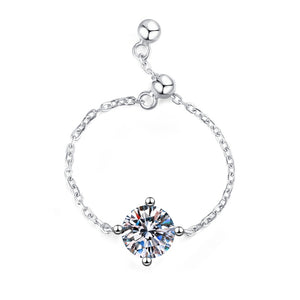 Solitaire Moissanite Slide Chain Adjustable Ring