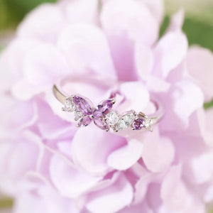Elegant Purple Butterfly CZ Cluster Band Ring