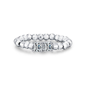 Double Moissanite Metal Bead Adjustable Ring
