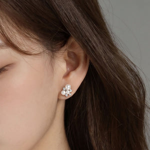 Elegant Triple Pearl CZ Cluster Stud Earrings